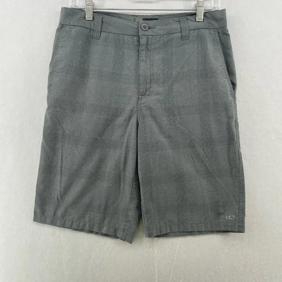 O'Neill Chino Shorts Mens Sz 29 Gray Plaid Slash Pockets Zip Houndstooth Midrise - Picture 1 of 11